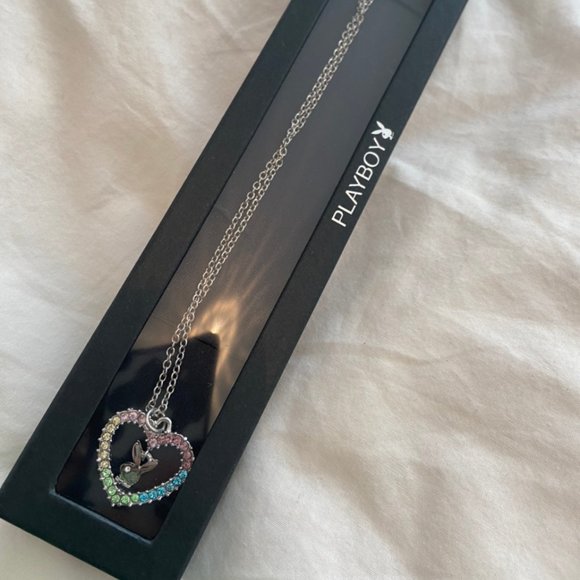 Playboy Necklace Crystal Rainbow Heart Bunny Charm - Picture 2 of 15
